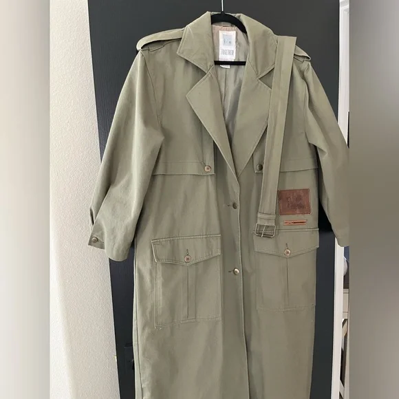 Together green women’s trench coat size 12 - Picture 2 of 5